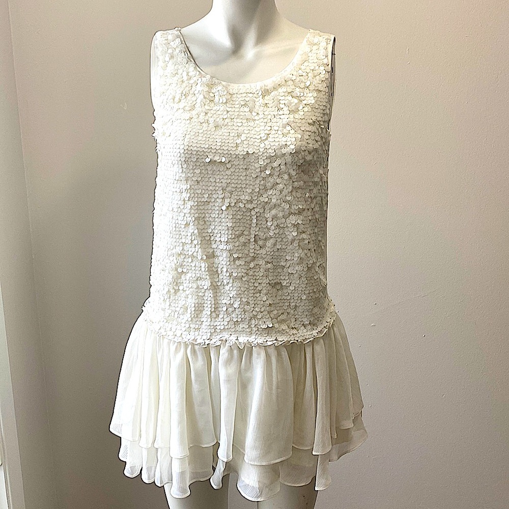 Nicolle Miller White Sequin Drop Waist Dress
